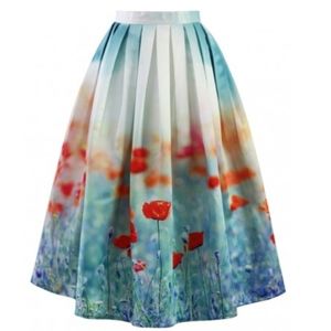 Floral Pleated Midi Skirt